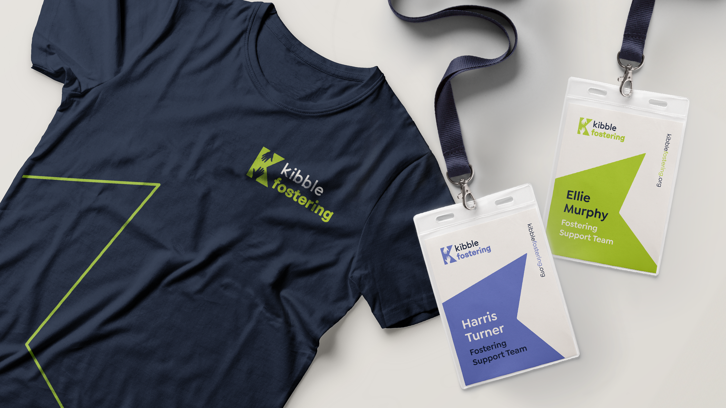 Kibble fostering t-shirt and lanyards