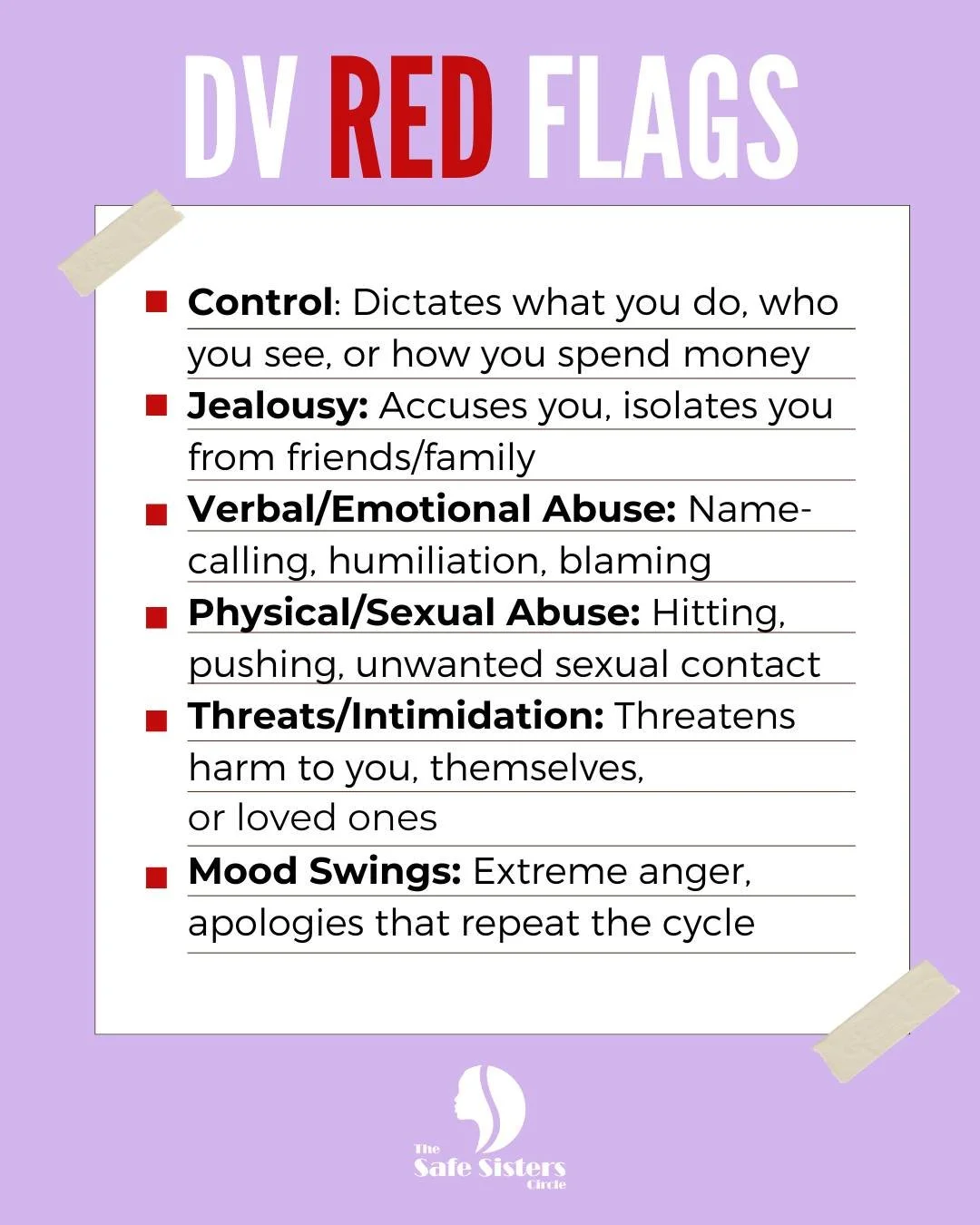 Domestic violence isn’t always obvious. Watch for red flags: controlling behavior, extreme jealousy, verbal or physical abuse, threats, and unpredictable mood swings. Trust your instincts—your safety matters.
#DomesticViolenceAwareness #