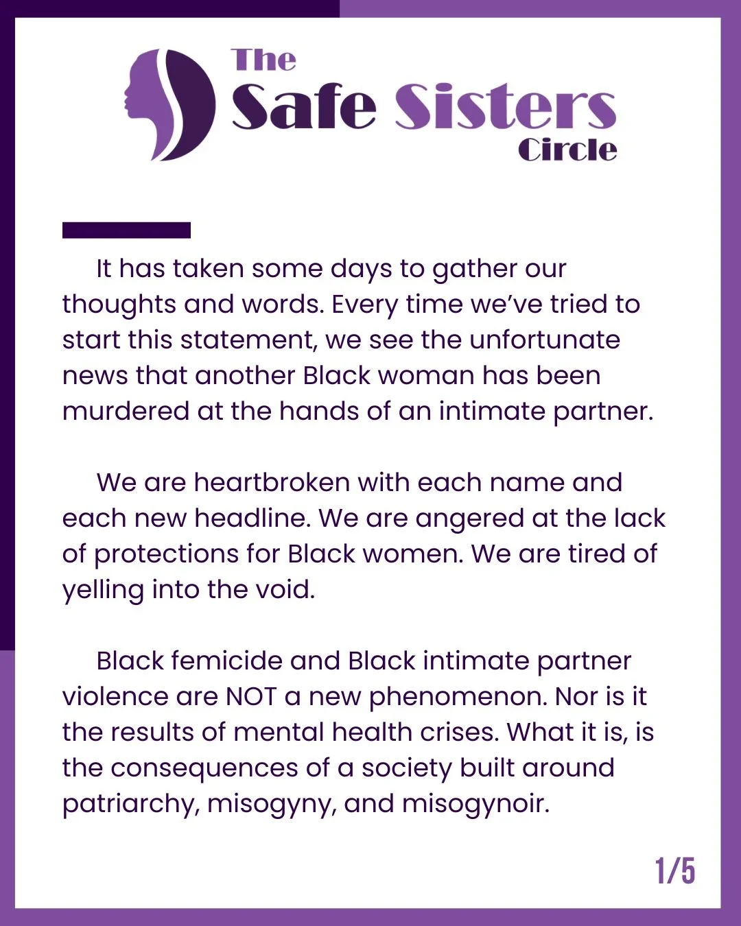 A word from The Safe Sisters Circle. Our thoughts and prayers are with the families of recent victims of femicide. We will continue our work to provide safety and support to Black survivors in DC. We hope for a day where these headlines are not commo