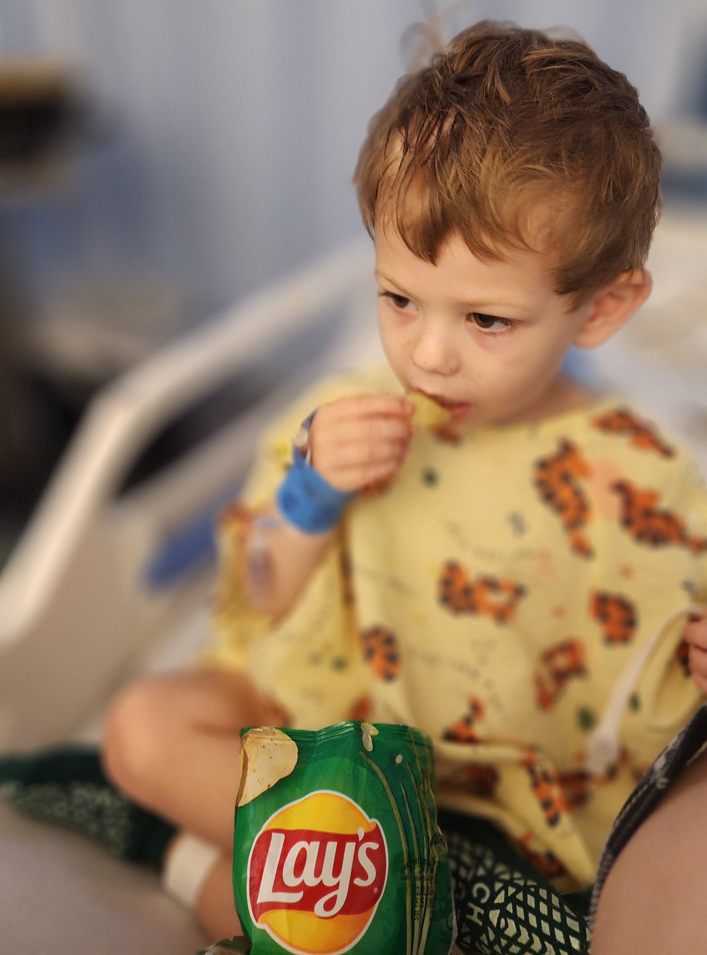 Eating chips before heading home on day 2