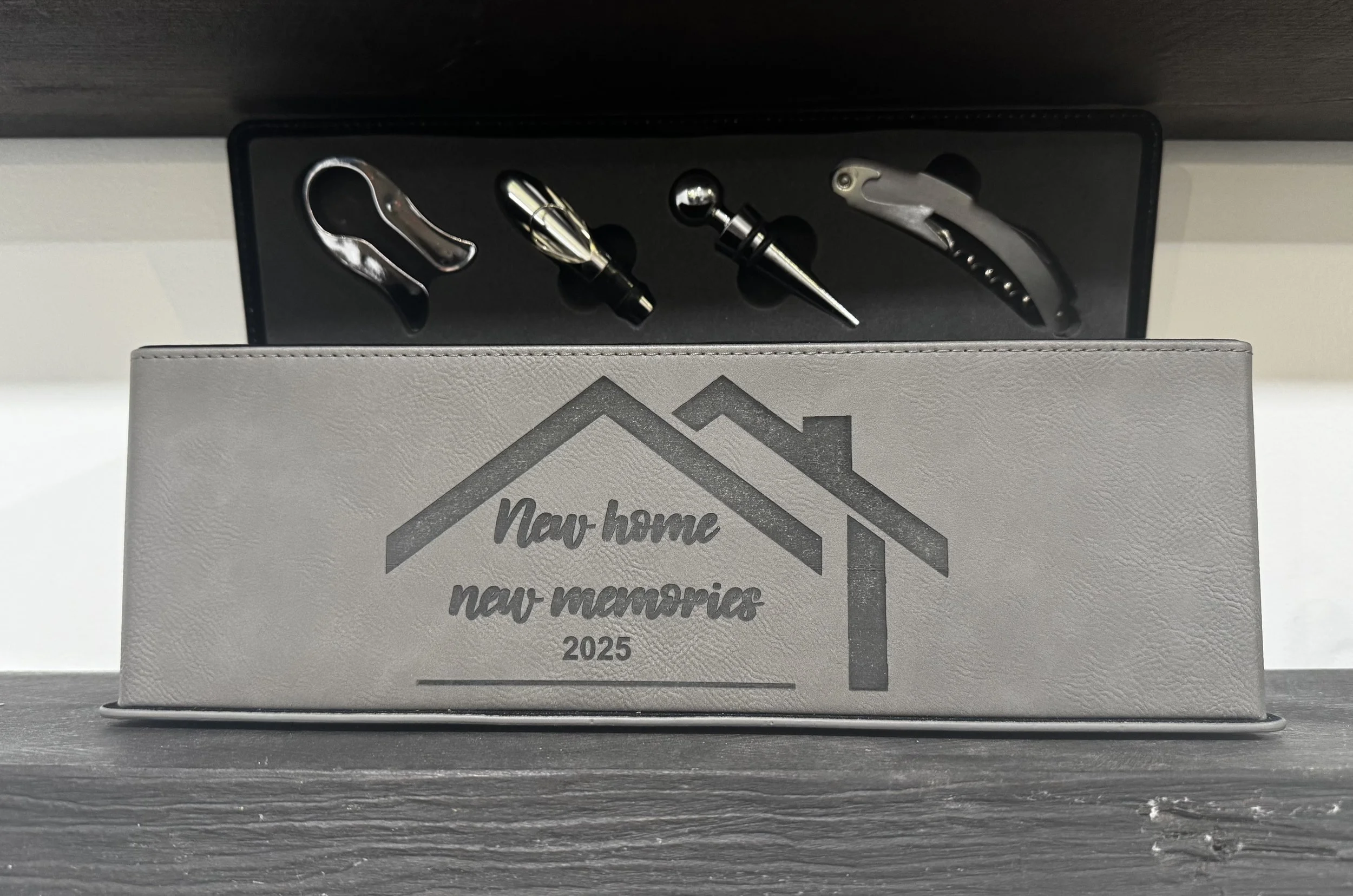 Leather wine bottle/wine tool holder housewarming gift