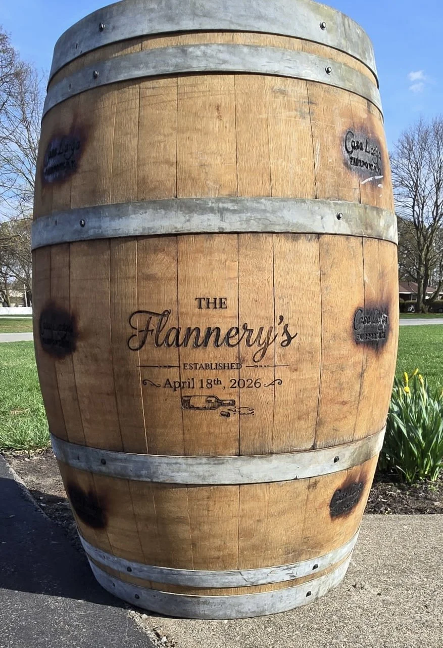 Wedding barrel with the couple's name and established on wedding date
