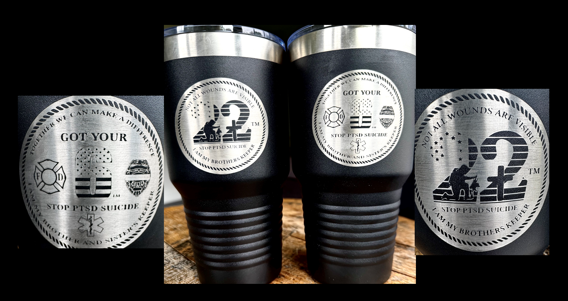 Custom engraved tumblers with Stop22 logo