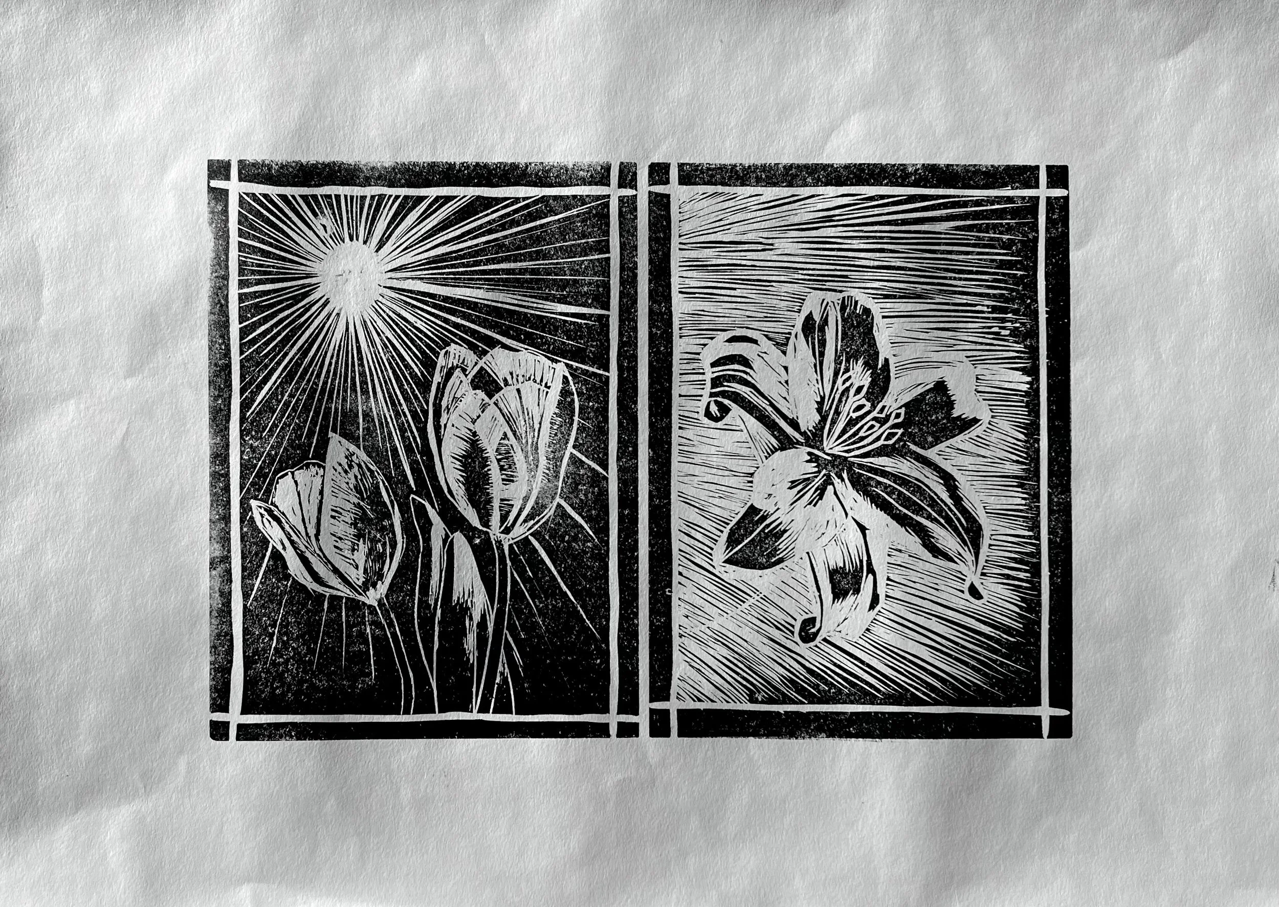 Linoleum print. 8in x 20in