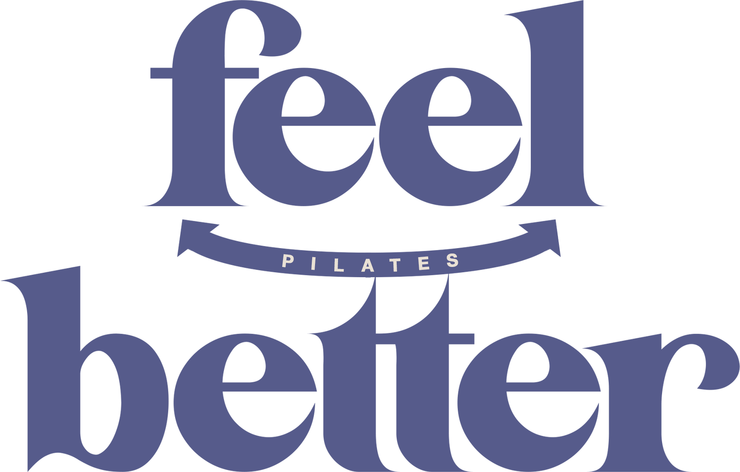 Logo for 'Feel Better Pilates' with stylized text and a curved banner.