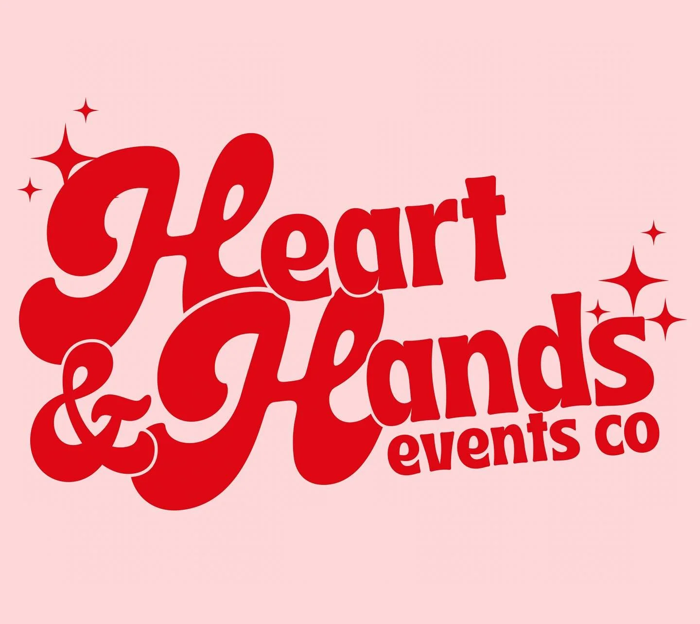 Red and pink logo for Heart & Hands Events Co with stylized text and decorative stars.