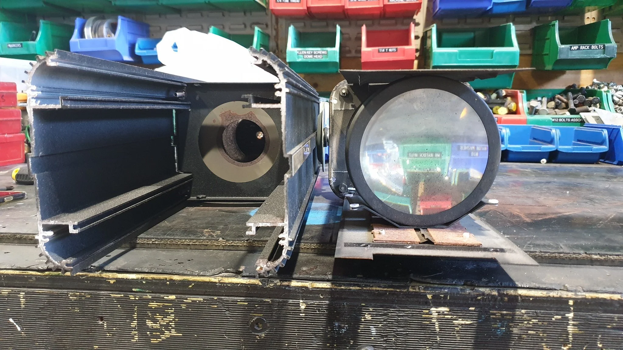 Photos from a recent lighting service, before and after lenses cleaned, I'm certain these little Selecon zoom spot 650's will work much better now.

Before