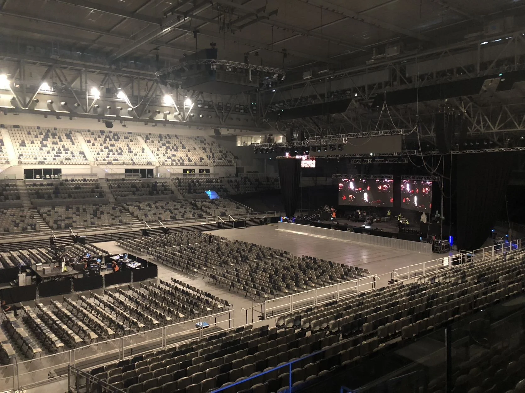 empty arena with stage and seating