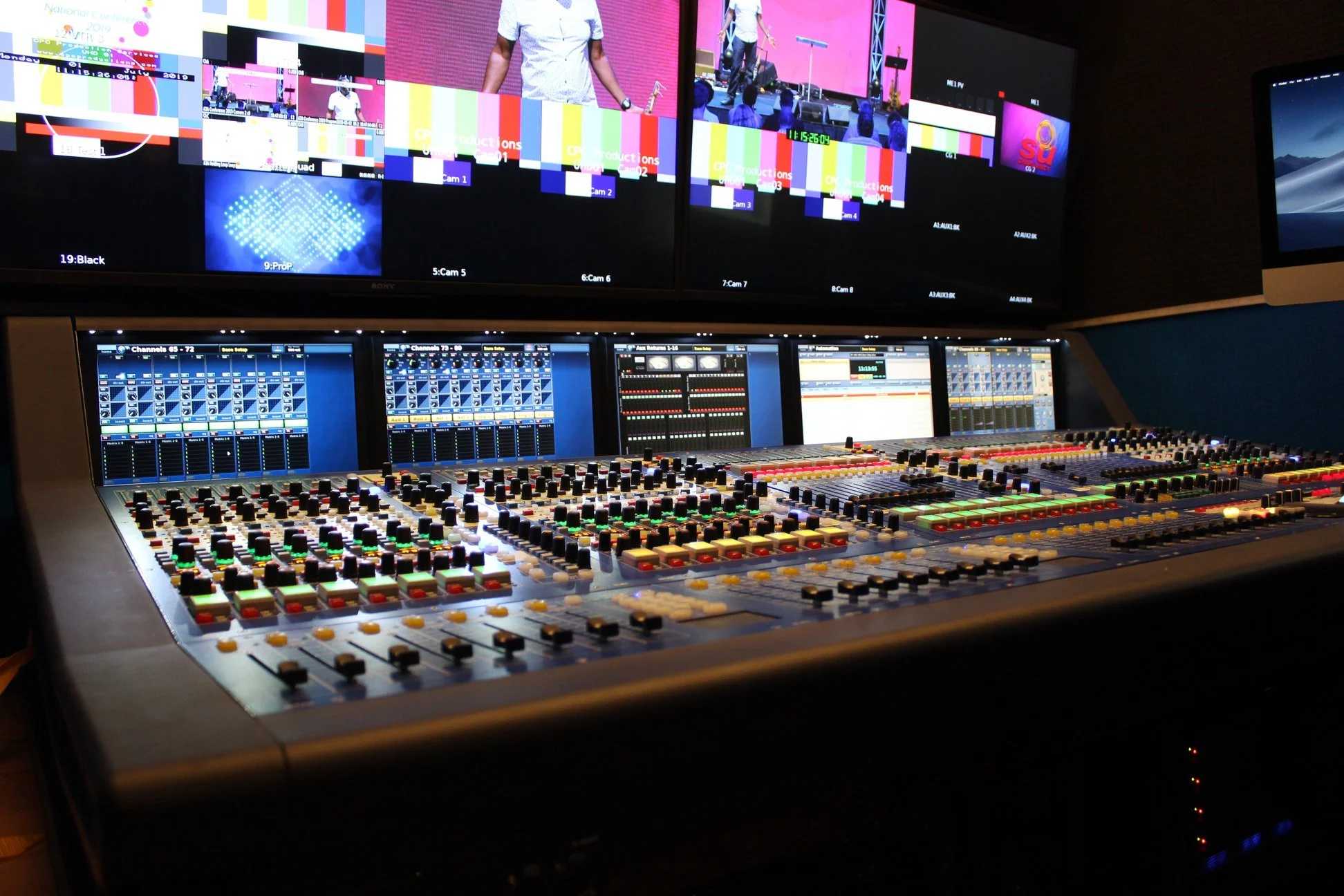 Audio room in OB1, featuring one of our 3 Midas XL8 systems!
July 2019