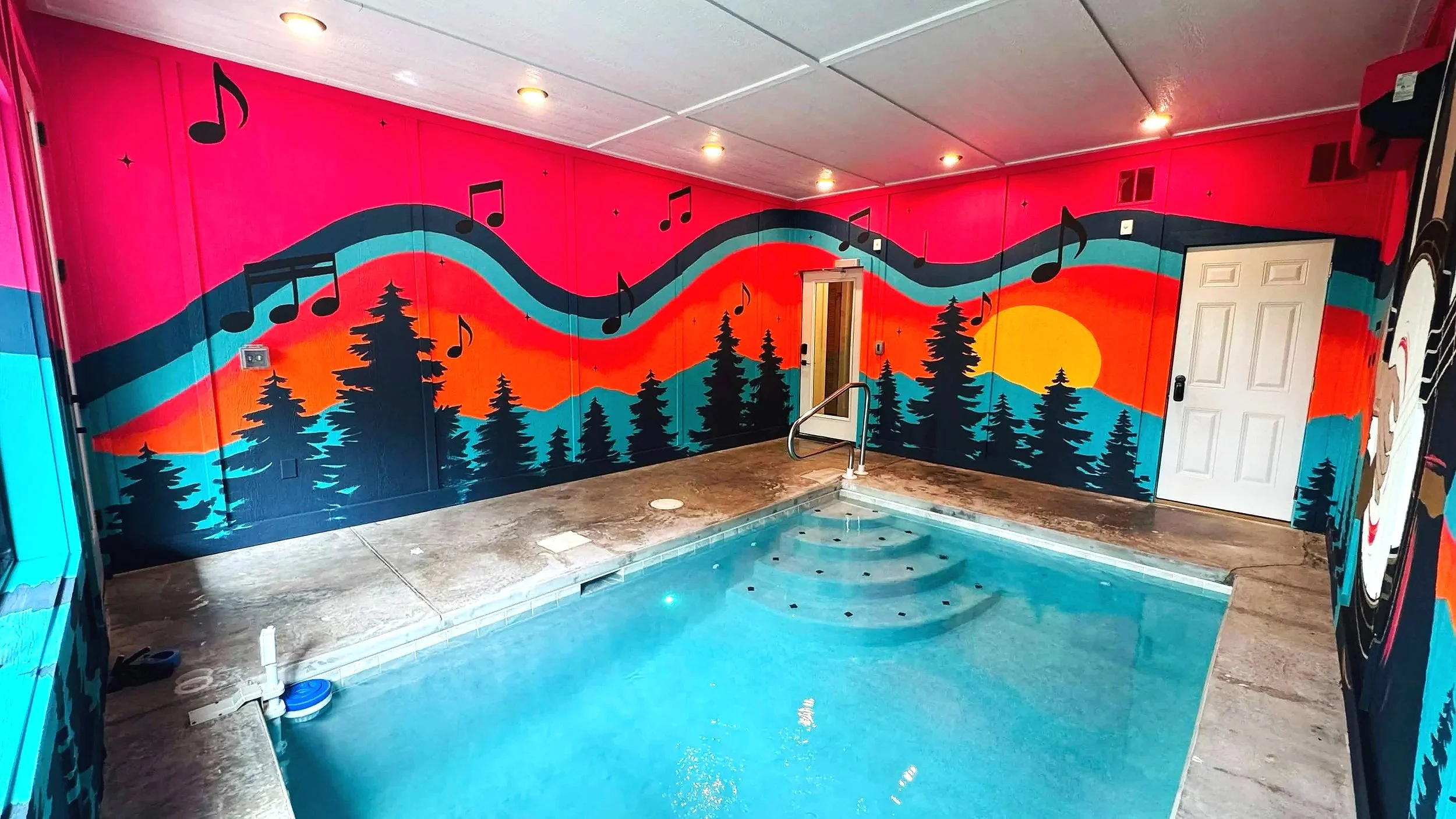 Custom banjo pool room mural in a Sevierville, Tennessee Airbnb cabin