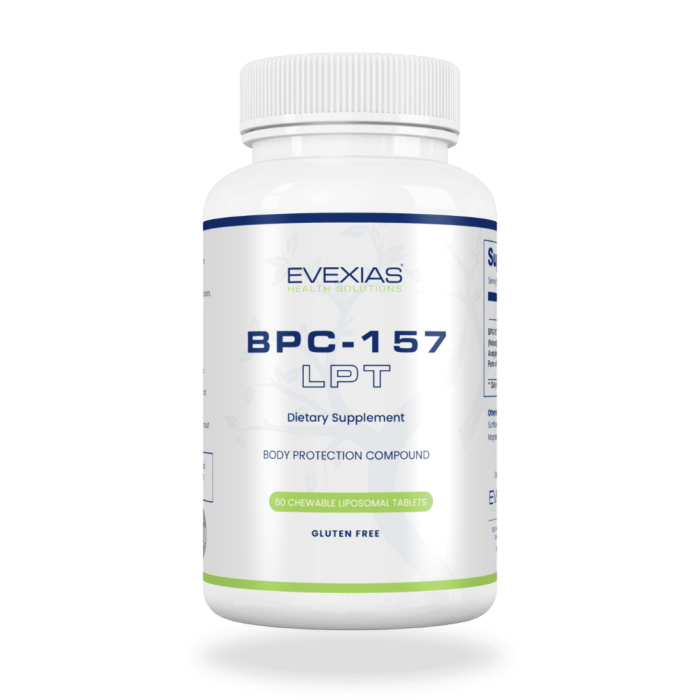 Evexias BPC-157 supplement product image from Zinovations, presented as a pill-form option