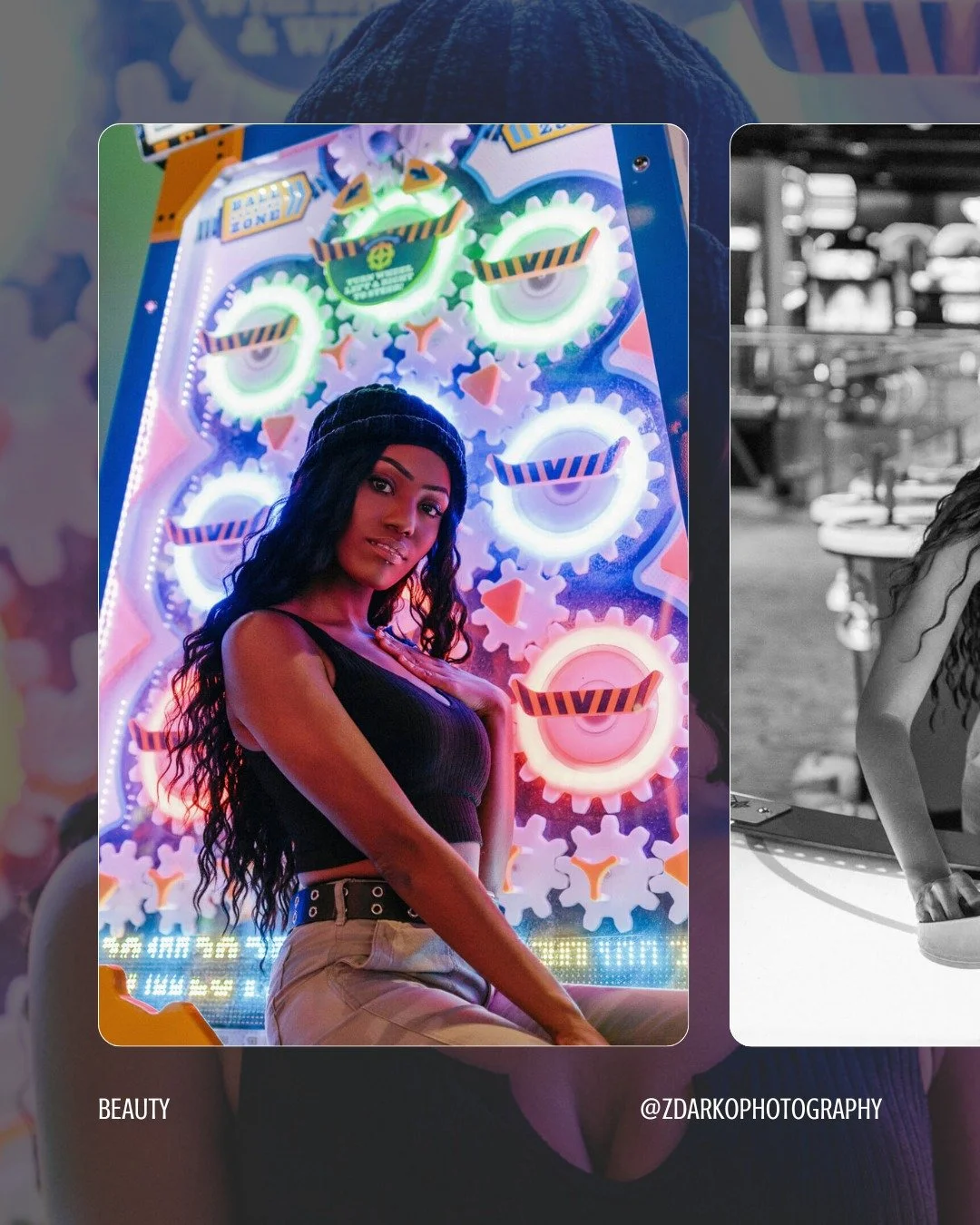 Arcade Photoshoot: Level Up Your Vibe.
When the light is this good, you just have to strike a pose.
We traded the golden hour for some neon hour in this fun, high-energy arcade photoshoot. I love working with clients who are ready to embrace the cre