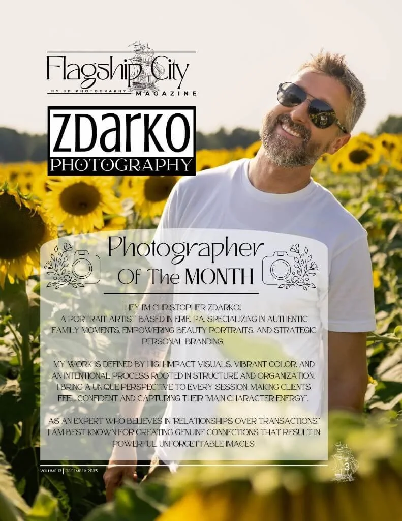 Award-winning Zdarko Photography photographer Chris Zdarko, named December 2025 Photographer of the Month by Flagship City Magazine.