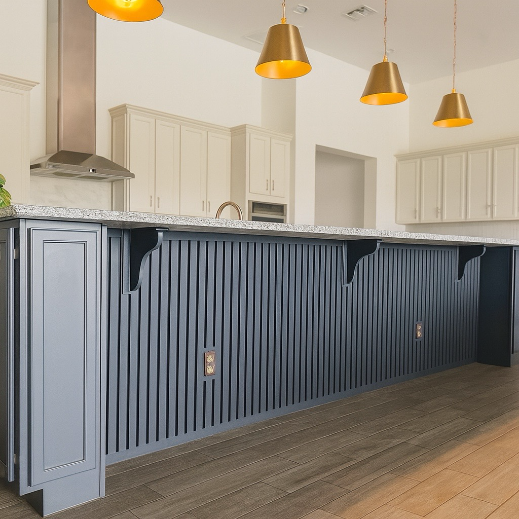 kitchen island makeover with painted wood slats in queen creek az