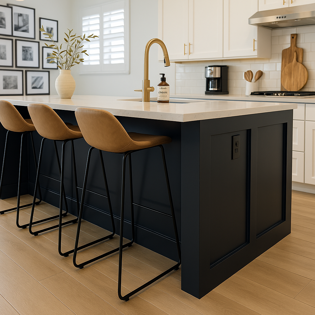 kitchen island makeover shaker style in sherwinn williams black magic paint color. located in queen creek az