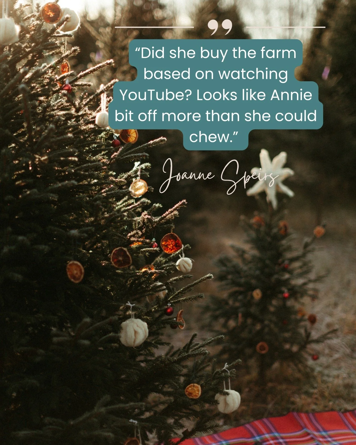 #teasertuesday

&ldquo;Did she buy the farm based on watching YouTube? Looks like Annie bit off more than she could chew.&rdquo; 

Who knew that shaping a Christmas tree is a trade learned over 3&ndash;4 years&hellip; not from a 5-minute YouTube vide