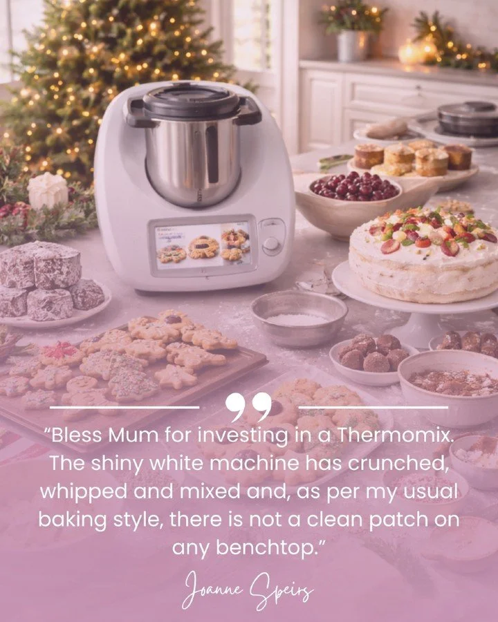 #TeaserTuesday

&ldquo;Bless Mum for investing in a Thermomix.
The shiny white machine has crunched, whipped and mixed and, as per my usual baking style, there is not a clean patch on any benchtop.&rdquo;

If you own a Thermomix, you know this feelin