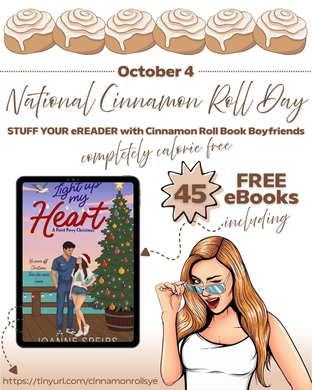 🤎 It's National Cinnamon Roll Day! 🤎

Nurse Ryan Black is my kind of cinnamon roll. He hates Christmas (for good reason) but has a heart of gold.

He&rsquo;s in 'Light Up My Heart', and it&rsquo;s free&mdash;today only&mdash;in the Cinnamon Roll St