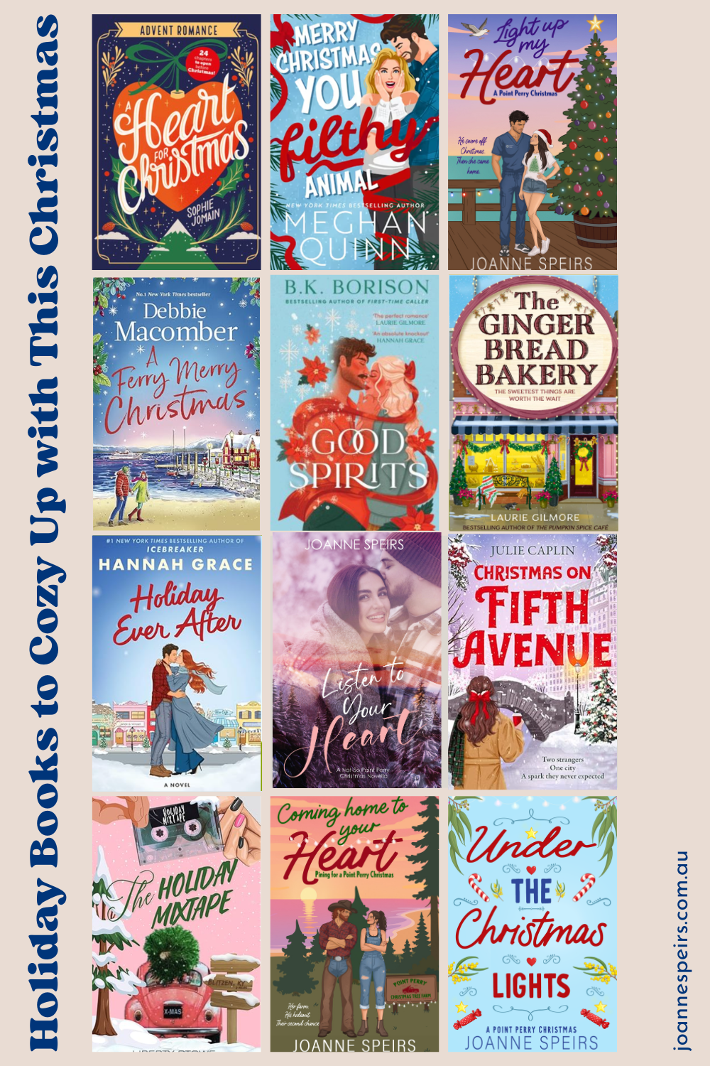 12 grid image of Christmas books, some written by award winning author Joanne Speirs