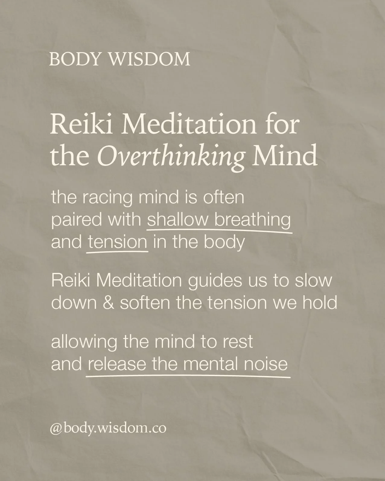 The body keeps the score. A busy mind and tired body can make everything feel harder than it needs to be. Join us to restore your body and soften the busy mind with Reiki Meditation

Ladies only healing space 

Booking link in bio