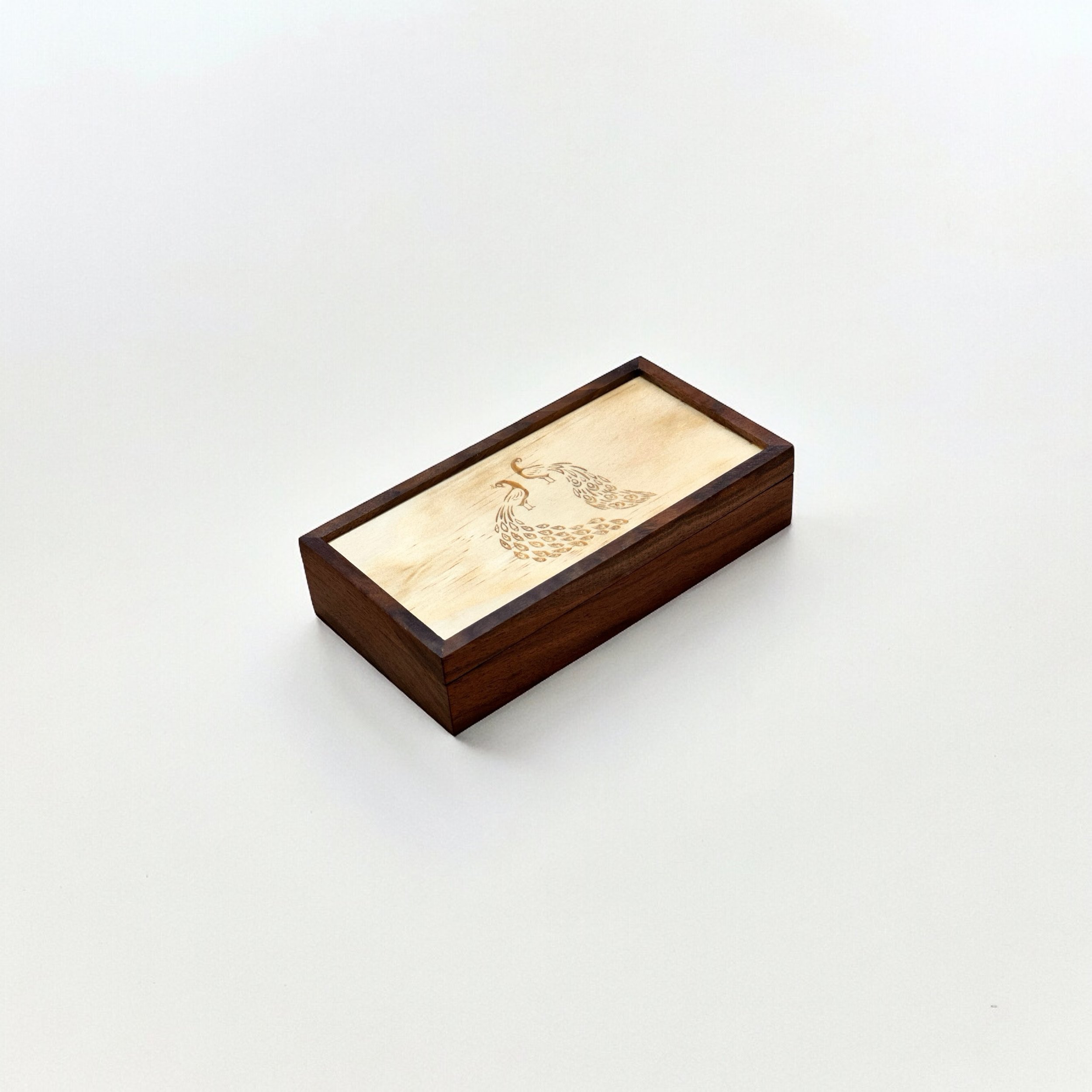 Walnut Box with Custom Peacock Carving