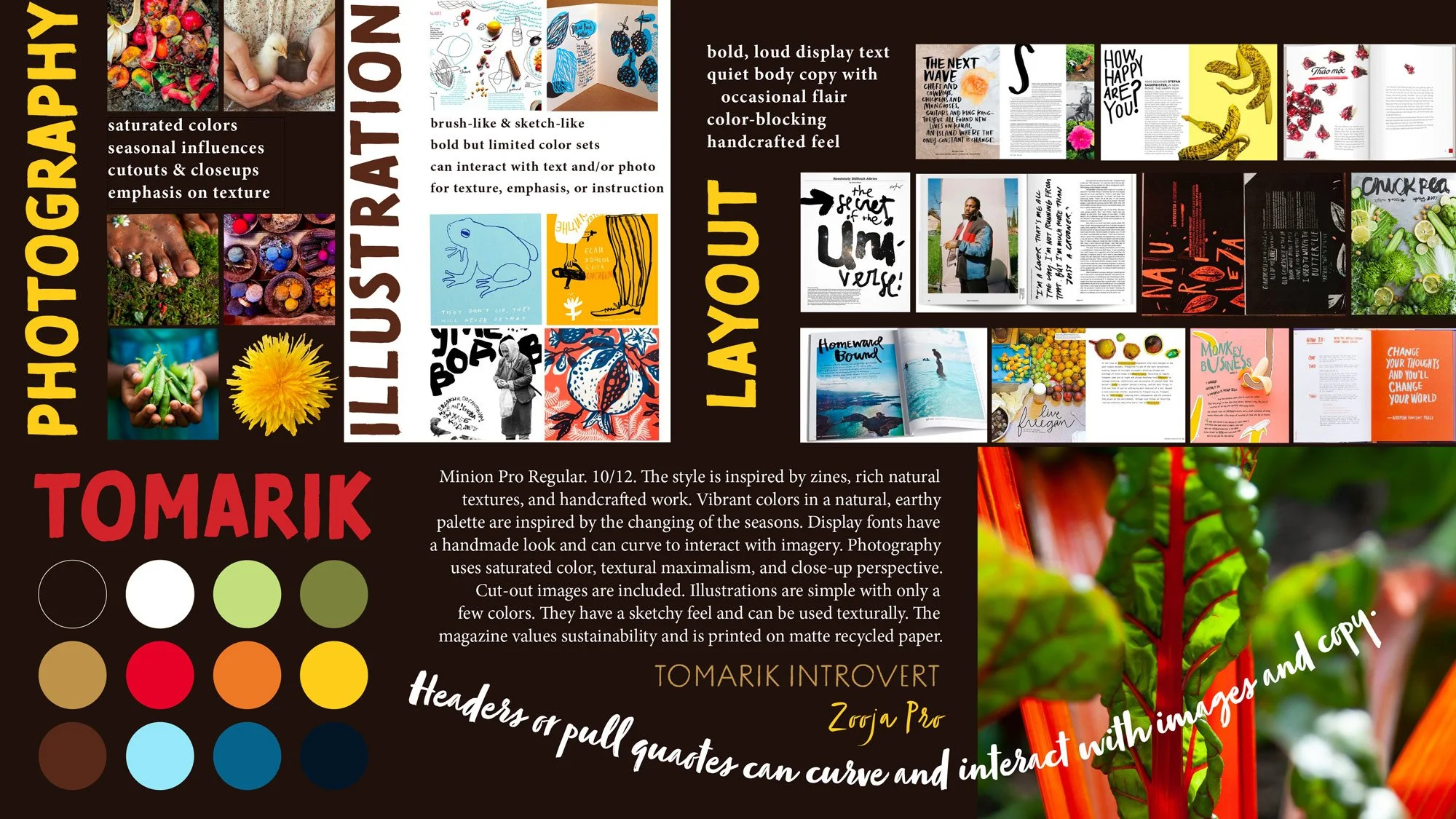 vibrant collage-style mood board including photography, illustration, layout, type, and colors
