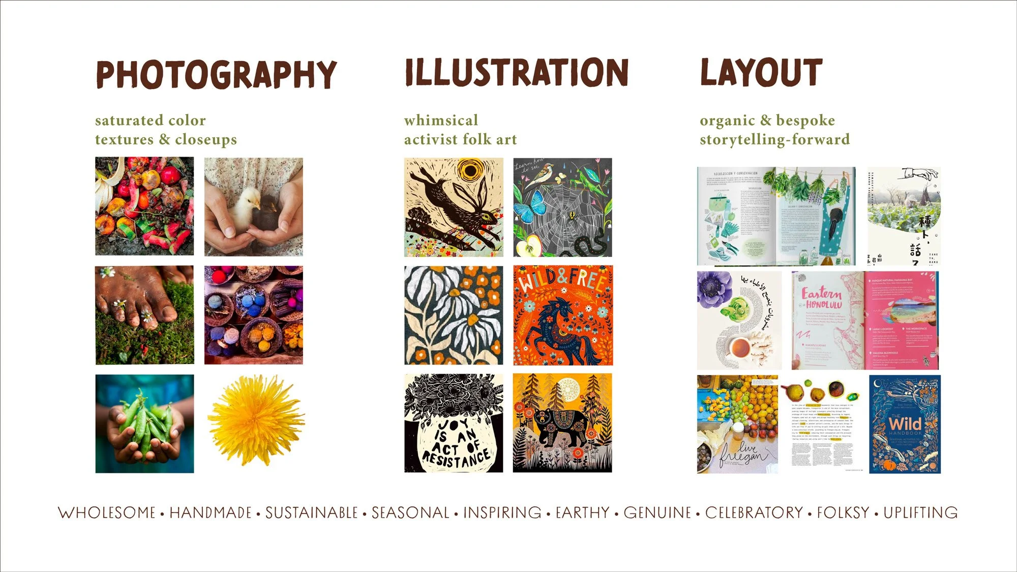 selection of photos showing photography, illustration, and layout arranged in columns