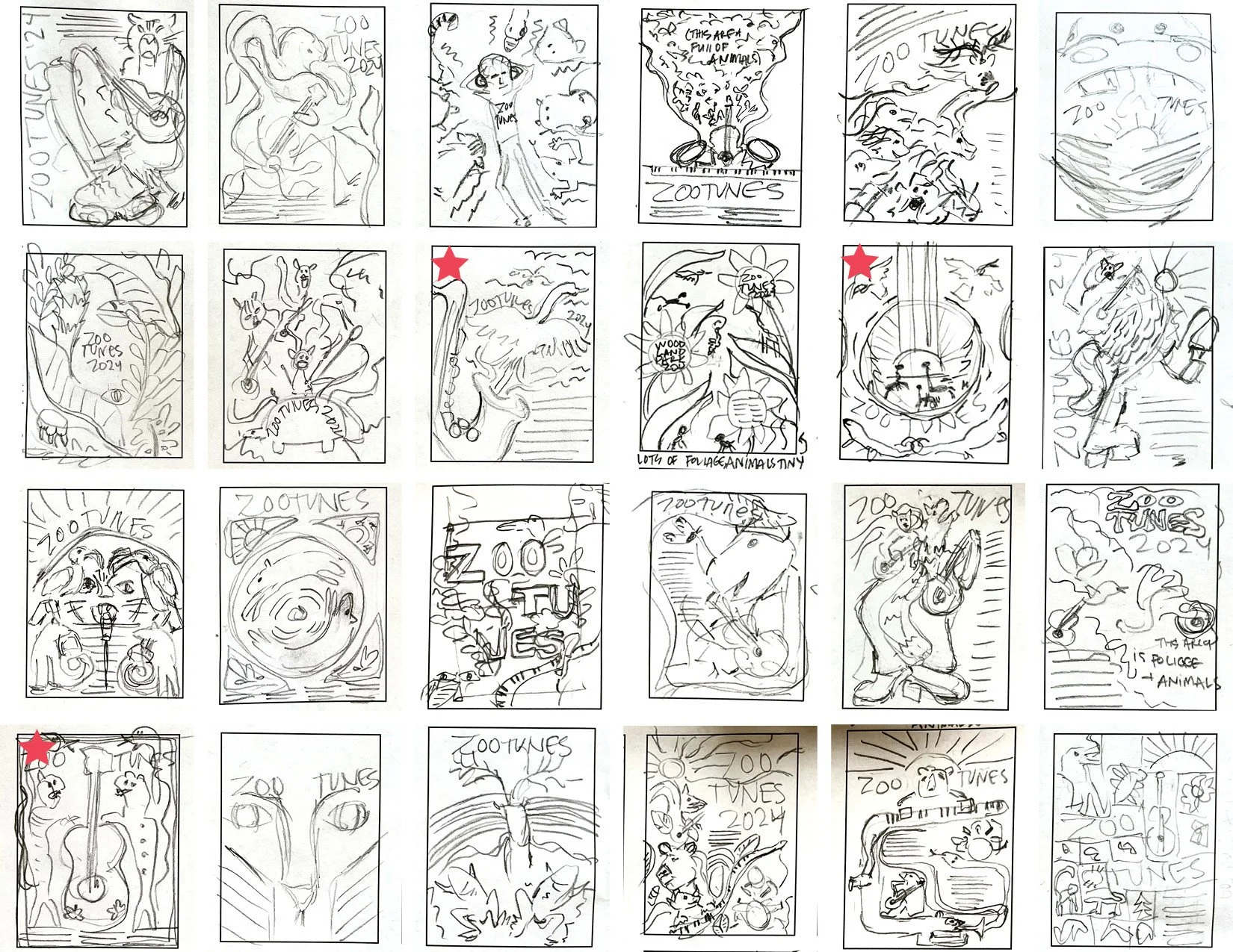 24 small pencil sketches