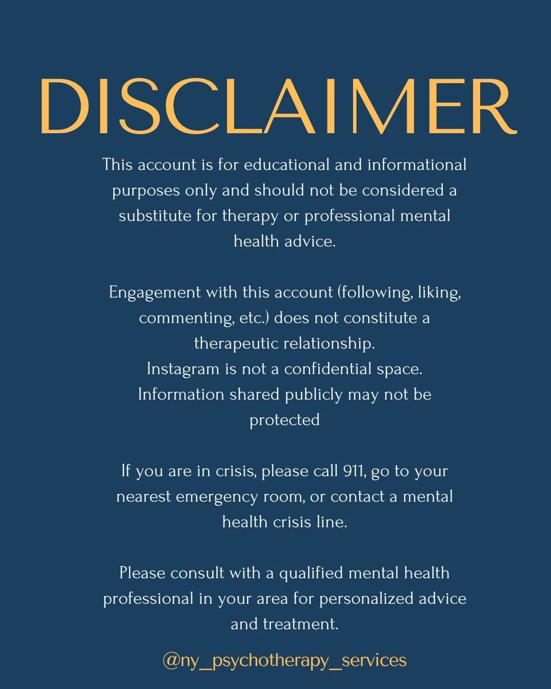 🌟Friendly Reminder

Instagram is a great place to find resources and connect with others. It is not a replacement for personalized mental health care.

Those in NY wanting to seek services may use the link in my bio to request a consultation.

#ther