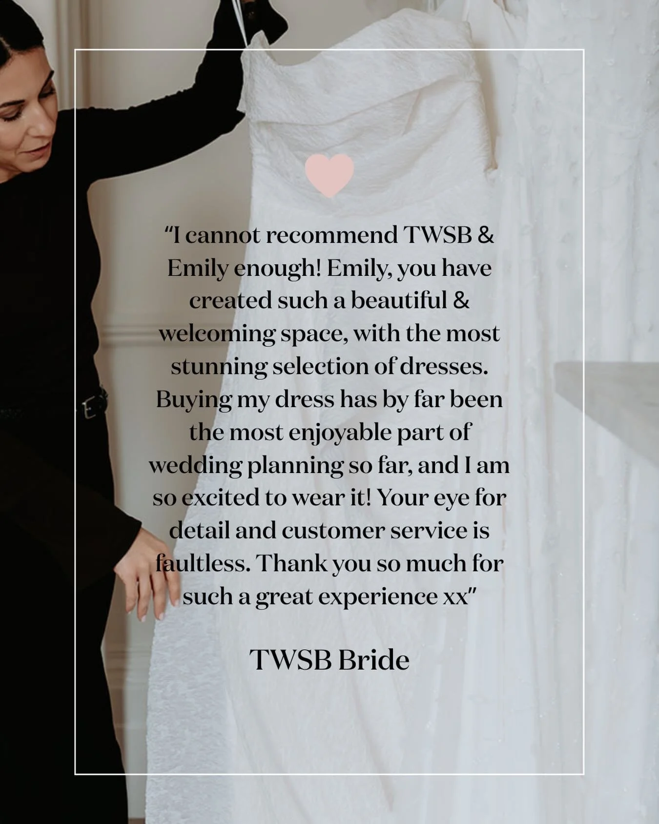 I never forget how lucky I am to be a part of your bridal journey 🫶🏼 

And, kind words like these mean the world 🌍 

For every bride who steps into TWSB&rsquo;s little Wokingham bridal boutique - I&rsquo;m so happy to have you there and will do ev