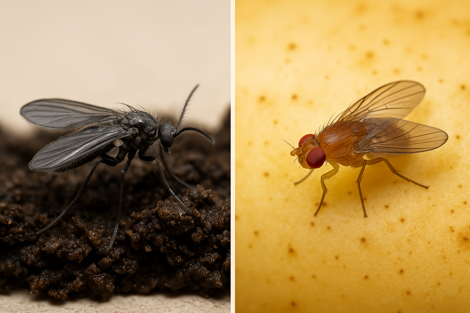 Trauermücken vs. Fruchtfliegen: Unterschiede, Ursachen, typische Fehler