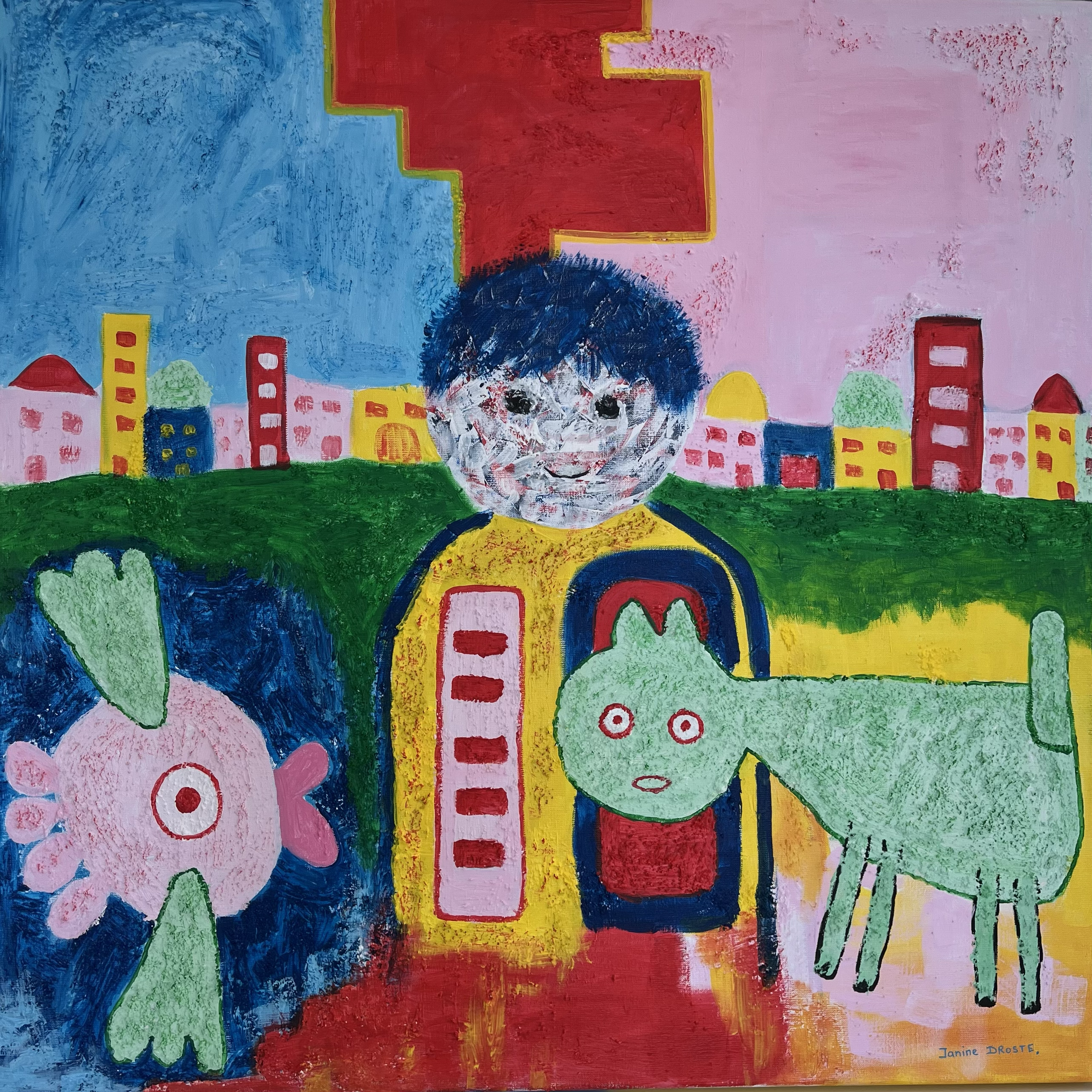 34. De groene hond. 80 x 80 cm.