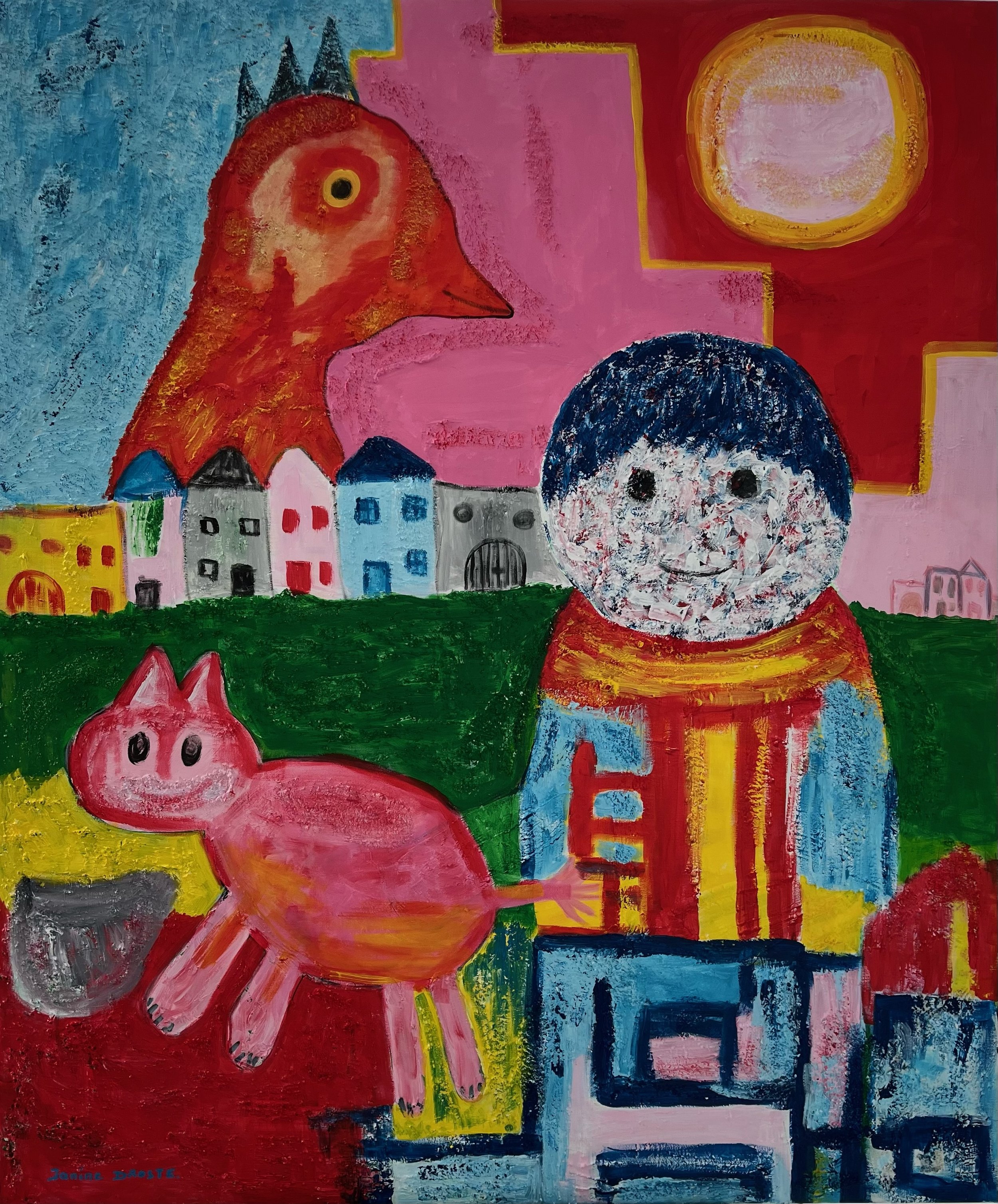 112. De roze hond. 100 x 120 cm.