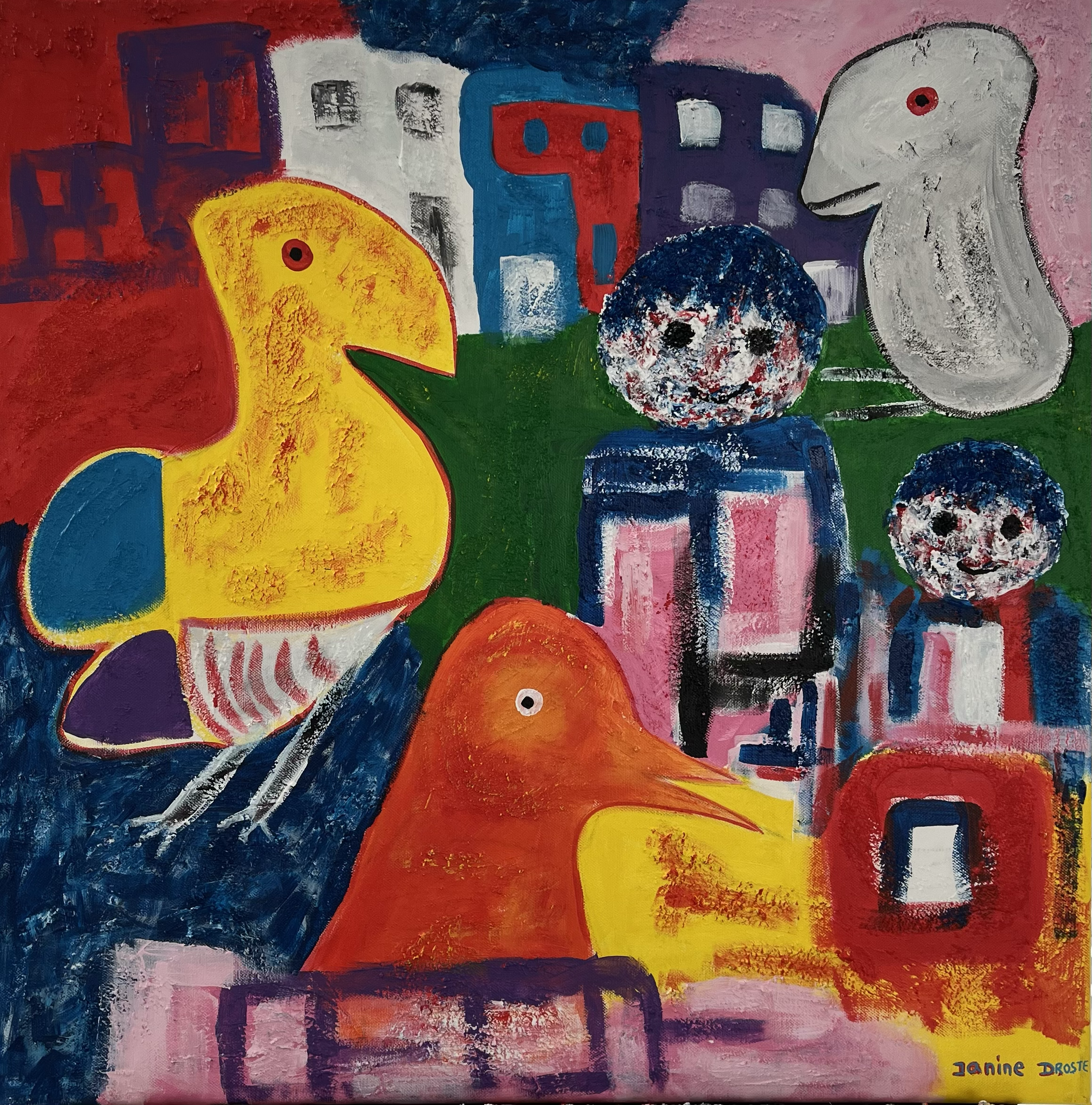 93. Genieten van de tuin. 60 x 60 cm.