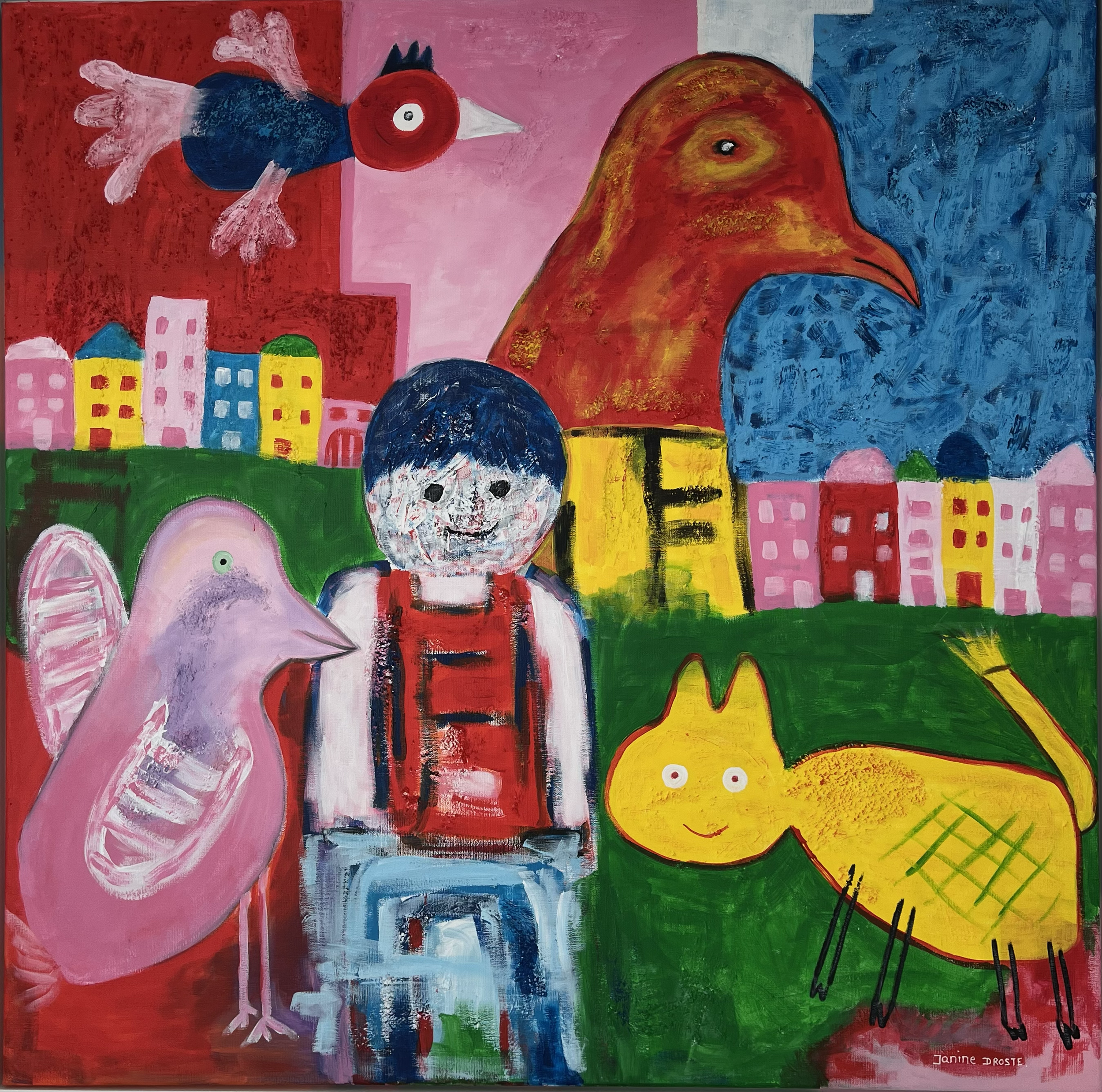 35. Op het gras. 100 x 100 cm.