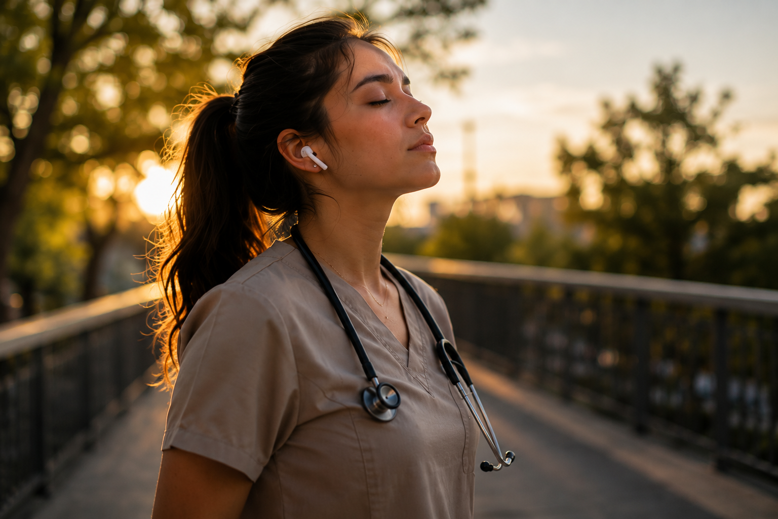 doctor outside breathing fresh air