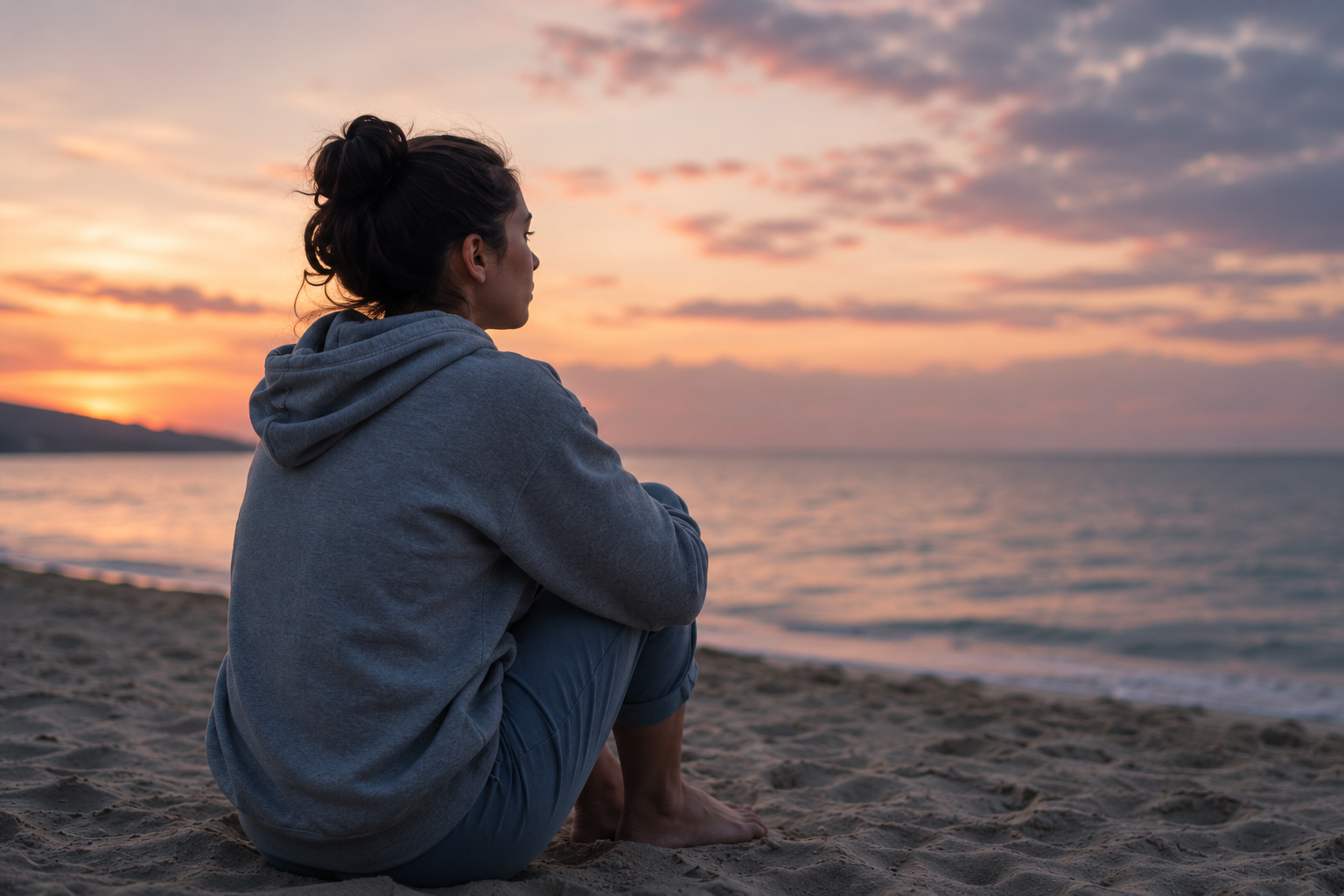 photo of woman woman thinking beside the sea