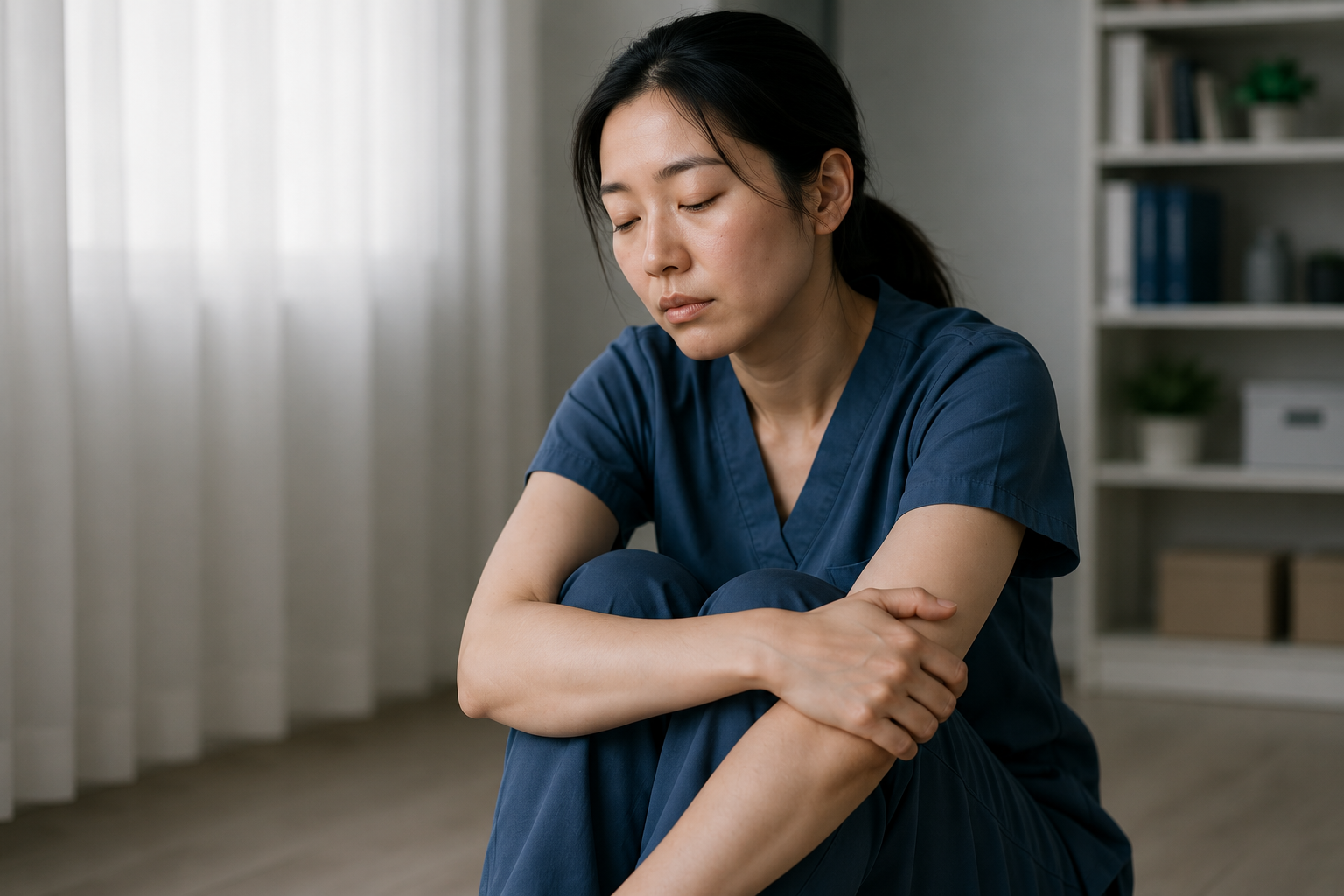 photo of tired doctor at home