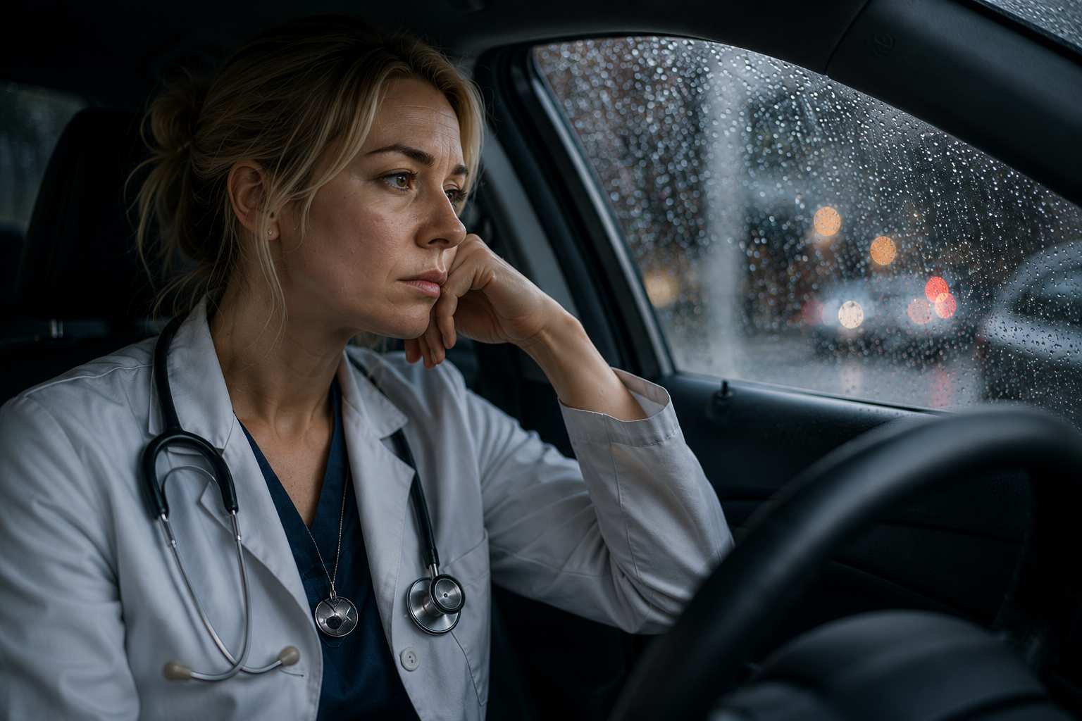 photo of tired doctor after work
