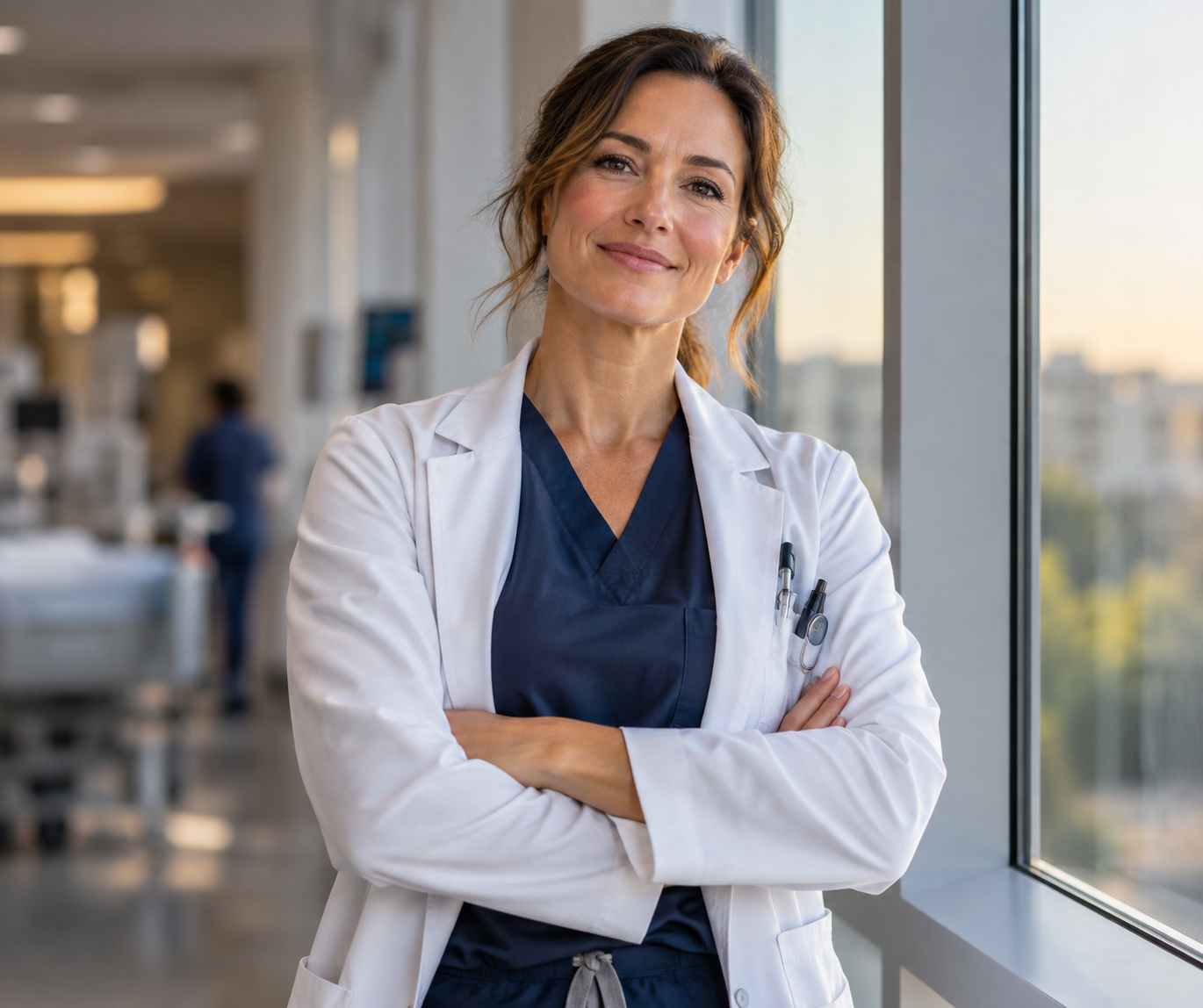 doctor leaning on window