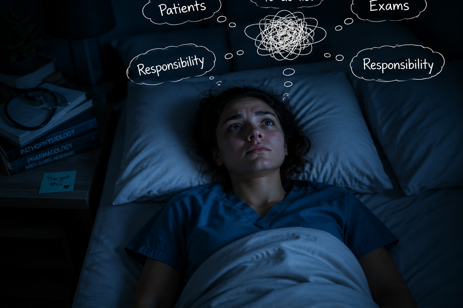 photo of woman who can't fall asleep