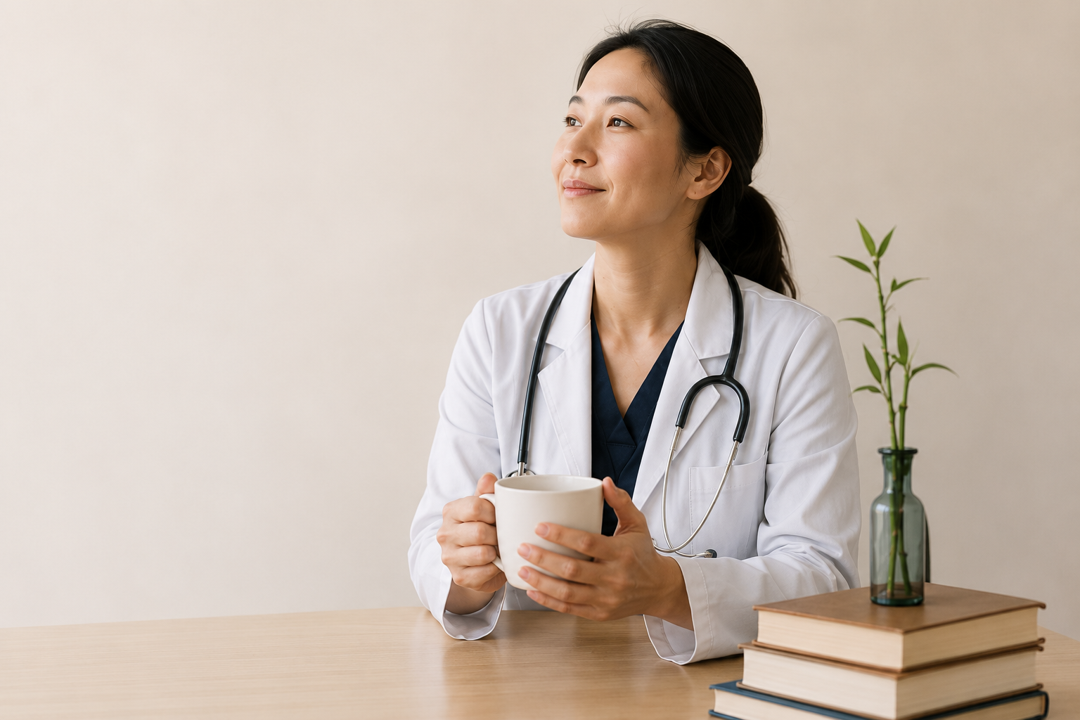 doctor drinking coffee taking a break