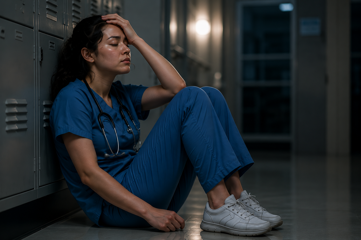 photo of doctor tired during shift