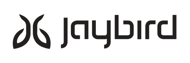 Jaybird logo with black background and gray logo text