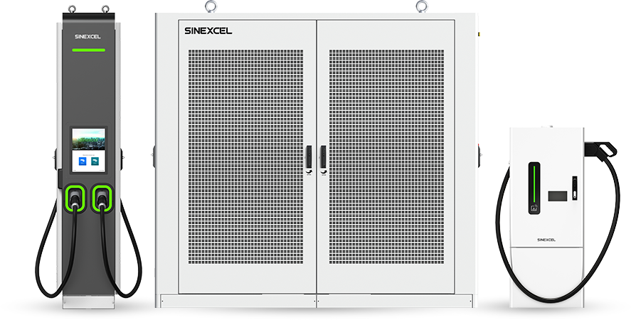 Elbils laddningsstation med två laddpunkter, ett kraftskåp och en mindre dispenser.