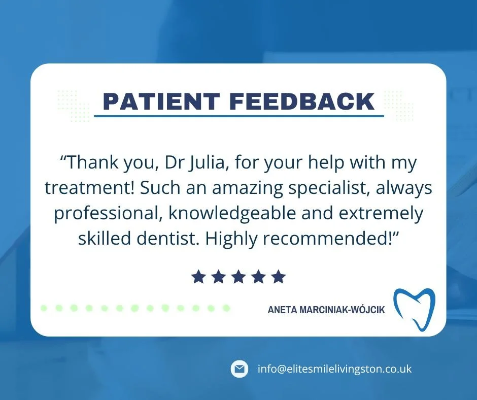 Nothing makes us smile more than hearing from our happy patients! 🦷💙

&ldquo;𝘛𝘩𝘢𝘯𝘬 𝘺𝘰𝘶, 𝘋𝘳 𝘑𝘶𝘭𝘪𝘢, 𝘧𝘰𝘳 𝘺𝘰𝘶𝘳 𝘩𝘦𝘭𝘱 𝘸𝘪𝘵𝘩 𝘮𝘺 𝘵𝘳𝘦𝘢𝘵𝘮𝘦𝘯𝘵! 𝘚𝘶𝘤𝘩 𝘢𝘯 𝘢𝘮𝘢𝘻𝘪𝘯𝘨 𝘴𝘱𝘦𝘤𝘪𝘢𝘭𝘪𝘴𝘵, 𝘢𝘭𝘸𝘢𝘺𝘴 𝘱𝘳𝘰𝘧𝘦𝘴