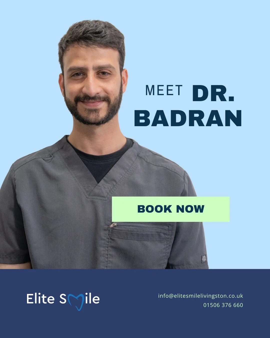 Meet Dr. Badran 🦷💙
From caring for patients to sharing a smile, Dr. Badran is dedicated to making every visit calm, friendly, and stress-free.

Follow us to meet the faces behind your smile and stay smile-ready! ✨

📍 Elite Smile, Livingston Centre