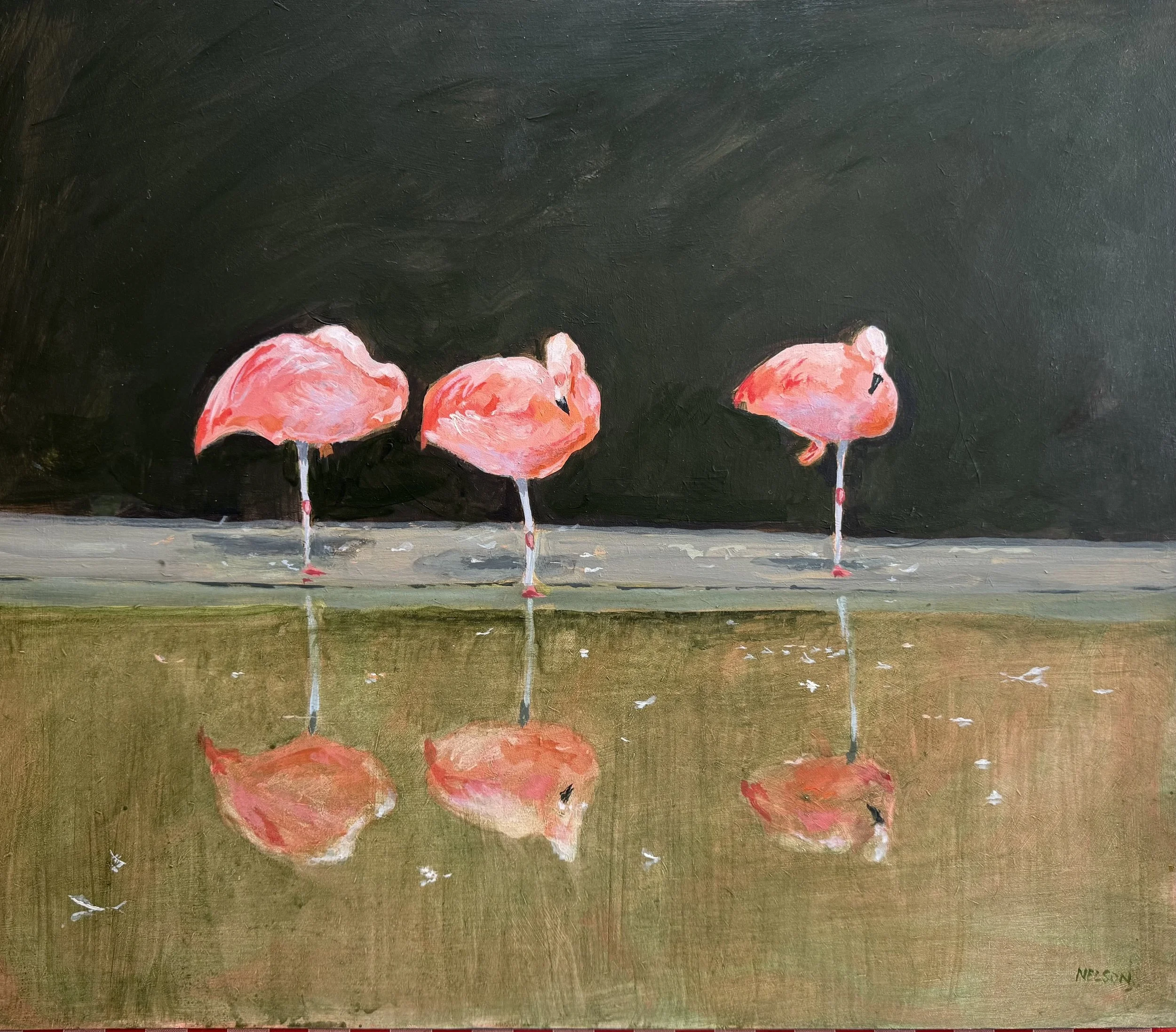 'Candyfloss Flamingos'

Oil on panel - 44cm x 38cm

In the collection of Ms W Wheeler-Bennett