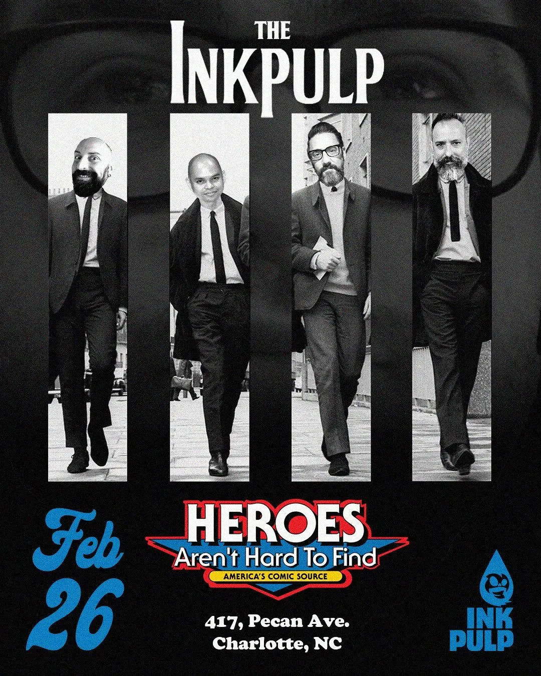 Second stop of the #inkpulptour is on its way!
Come say hello TODAY 3pm-6pm at @heroesonline in Charlotte!!! @inkpulp @jimmahfood @jamiewoodedits 
(Unfortunately @ericcanete won&rsquo;t be able to join us, due to personal issues, sorry about that!)