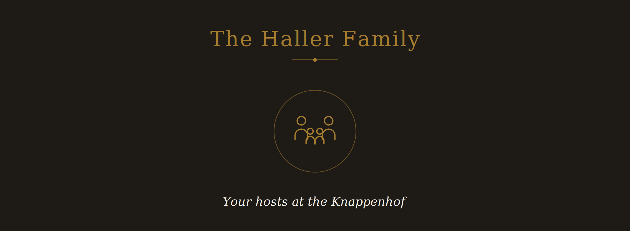 Willkommensseite der Haller Familie mit Titel und Logo, darunter Text 'Ihre Gastgeber im Knappenhof'